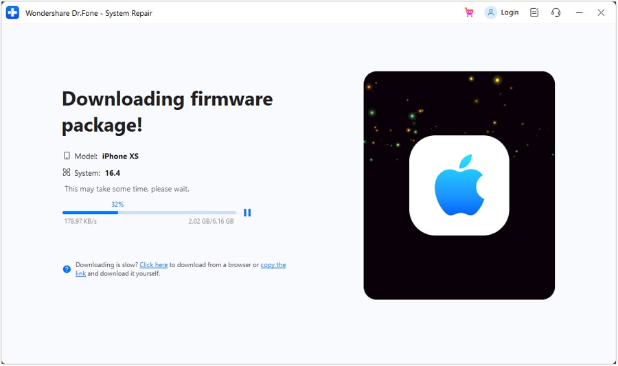 downloading ios firmware in wondershare dr.fone