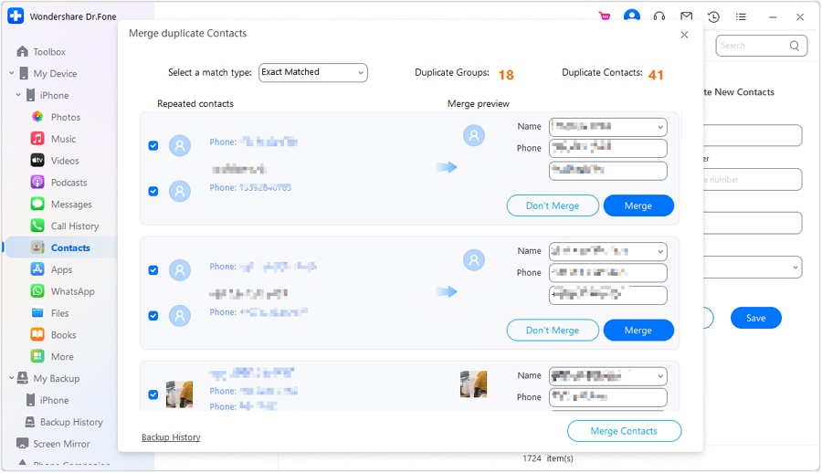merge the duplicate contacts