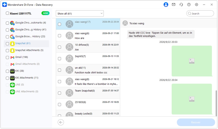 Preview Snapchat conversations and media