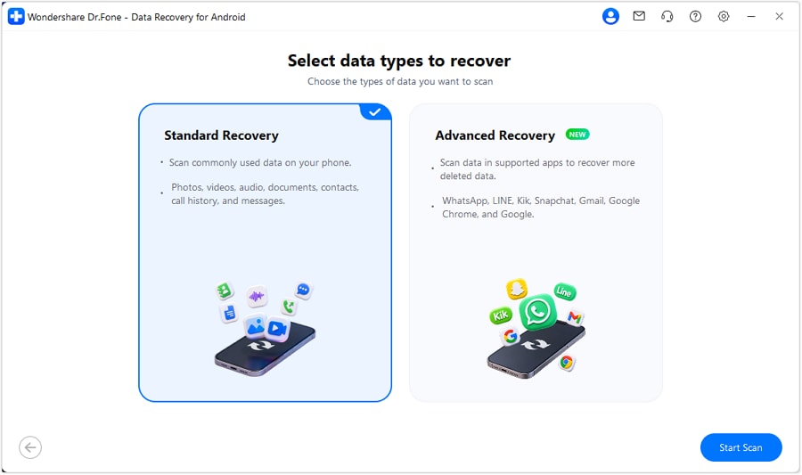 Select Standard Recovery or Advanced Recovery