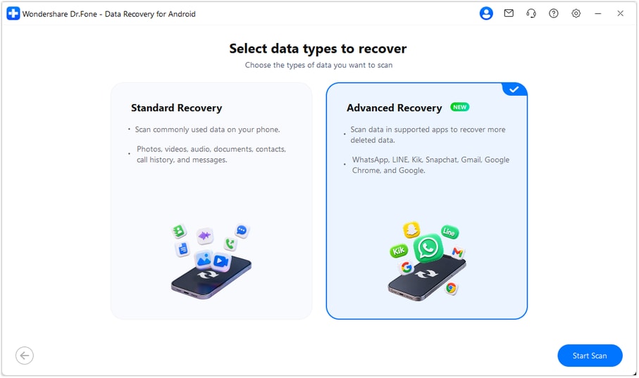 Select Standard Recovery or Advanced Recovery