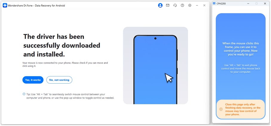control the phone using mouse