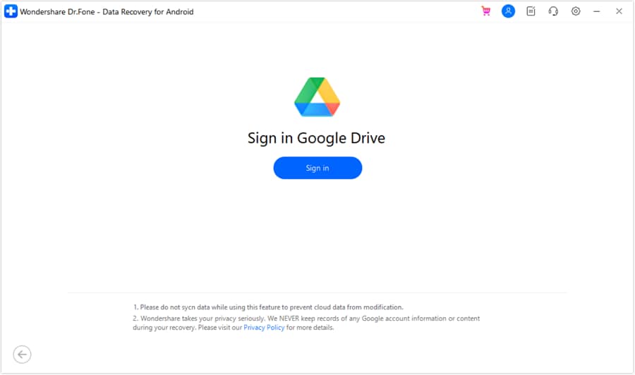 signing into google drive with wondershare dr.fone