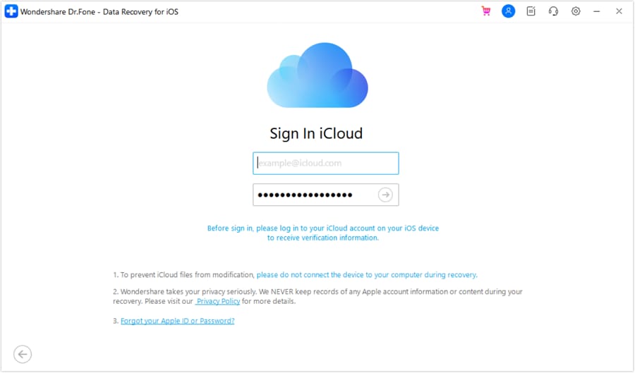 sign in icloud account to recover photos