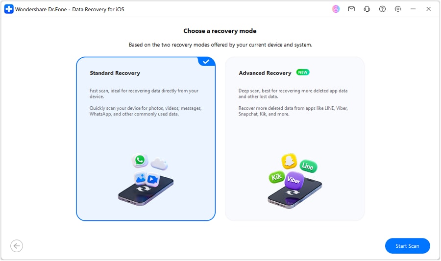 Choose Standard Recovery for the iOS device