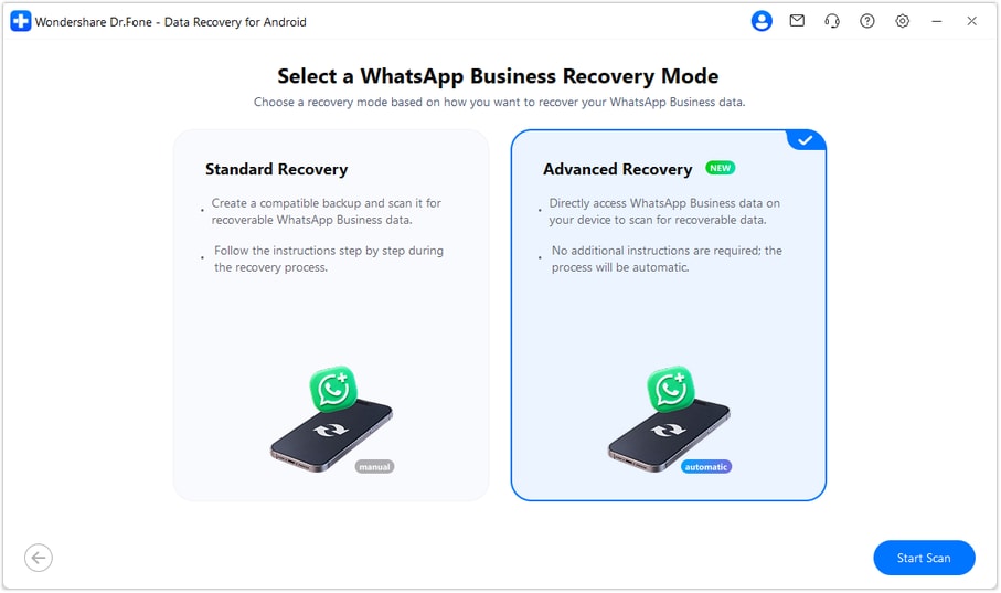 Select Advanced Recovery for WhatsApp Business