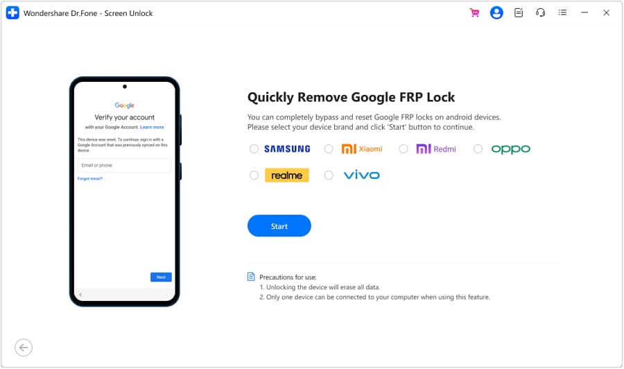 select phone brand to remove frp