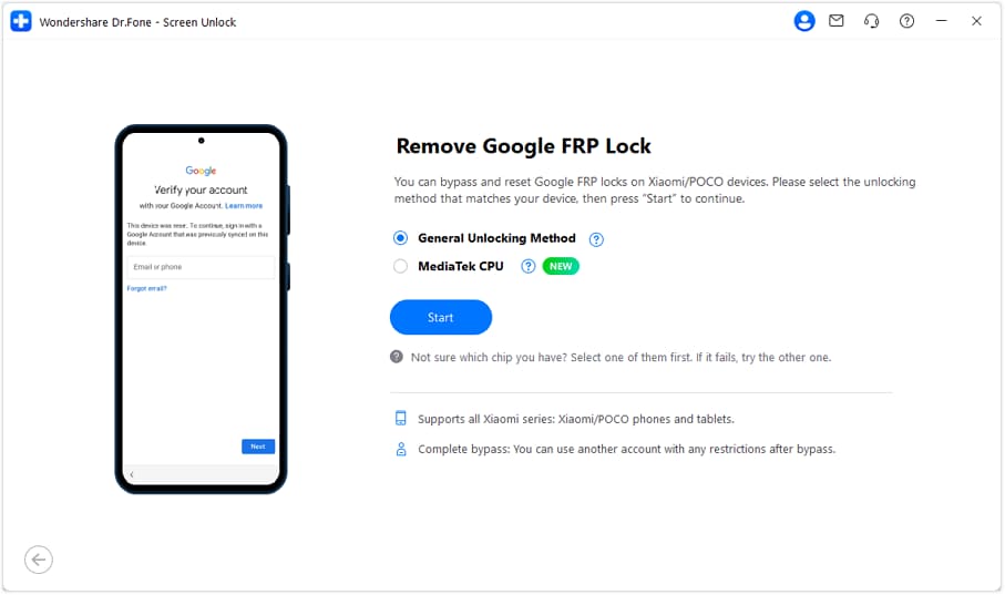 choose General Unlocking Method
