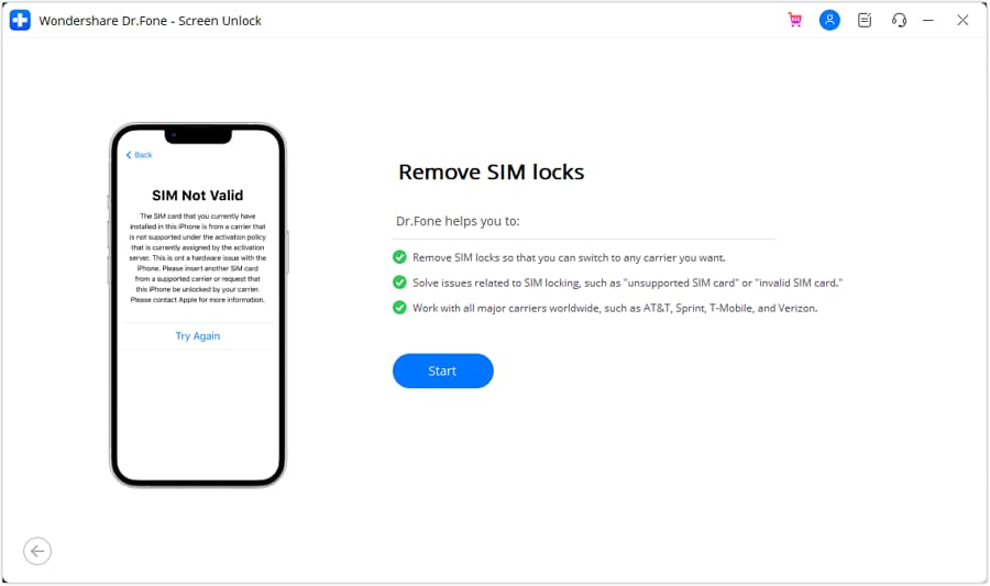 dr.fone remove sim lock interface