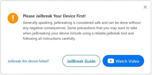 dr.fone jailbreak ios device prompt