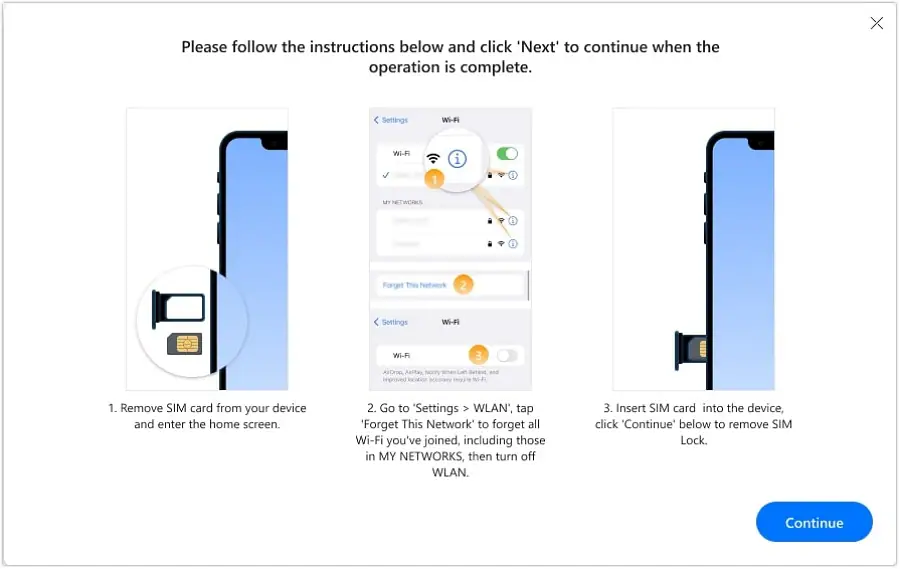 Remove the SIM card and Wi-Fi Networks