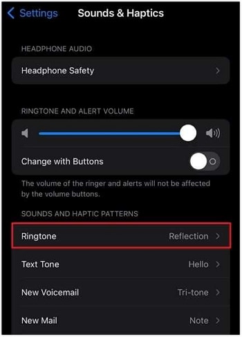 choose the ringtone option