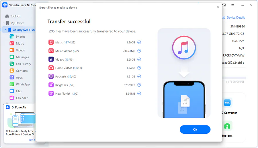 iTunes backup data restored to iPhone XS (Max)