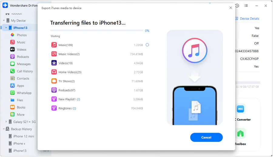 Transfiere los datos de iTunes