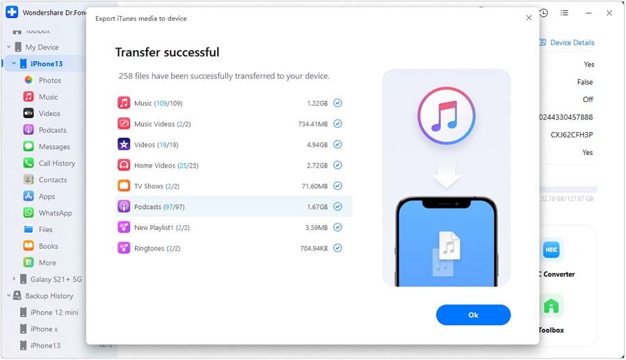  itunes data transfer completed