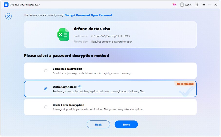 Choose the Dictionary Attack Mode