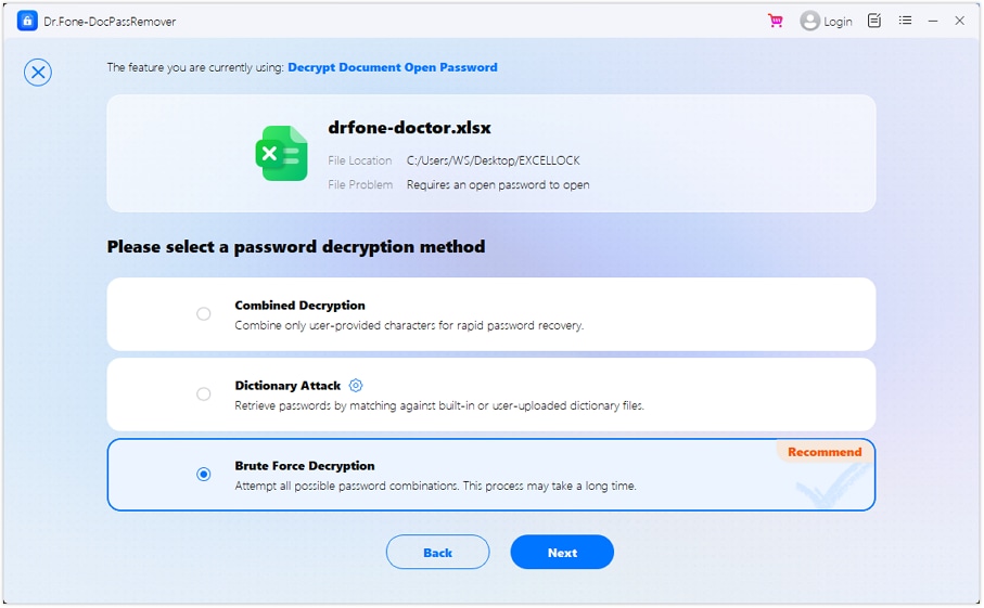 choose the brute force decryption option