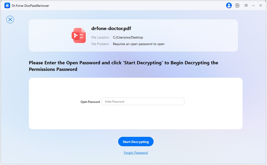 enter open password and start decrypting 
