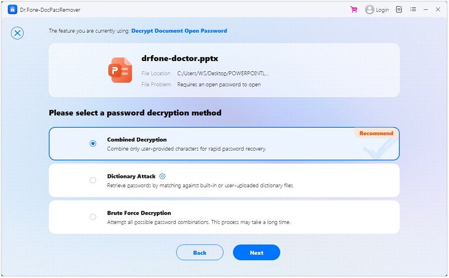 choose combines decryption option