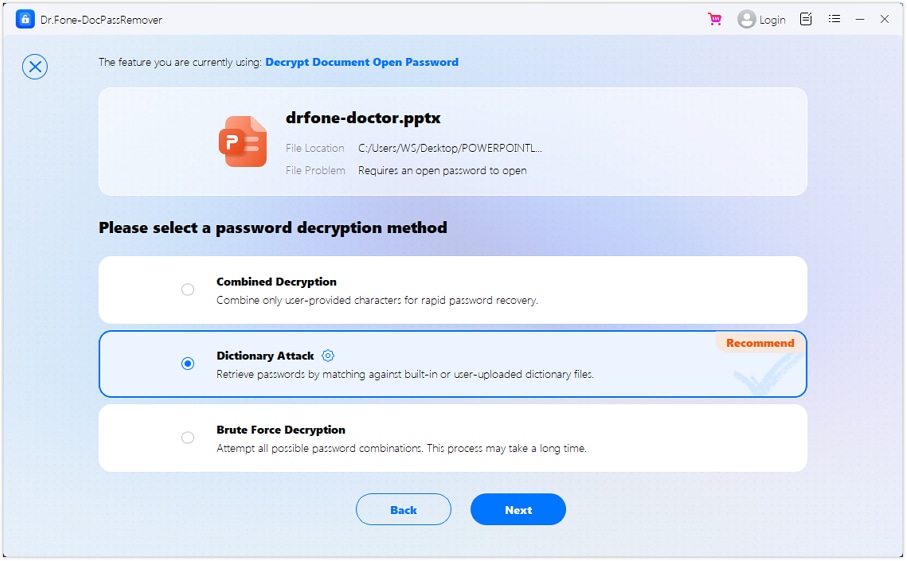 Choose the Dictionary Attack Mode