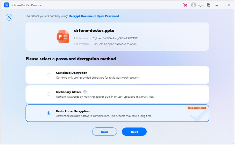 choose the brute force decryption option