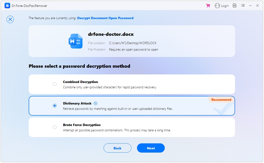 Choose the Dictionary Attack Mode