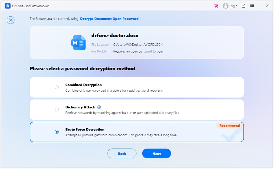 choose the brute force decryption option