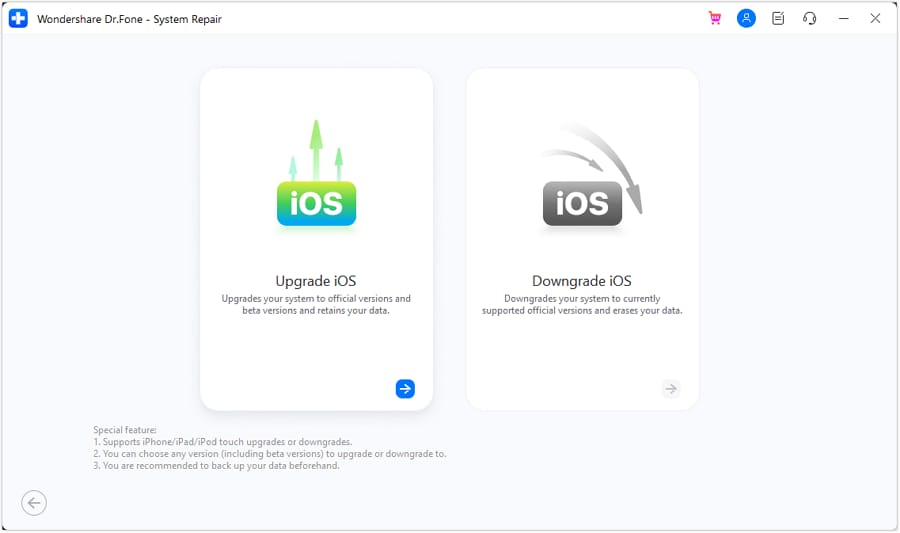 choose upgrade ios feature