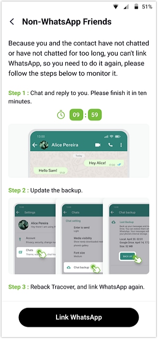 link tracover app with whatsapp