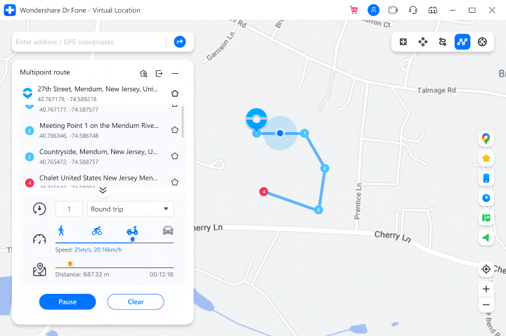 Modificateur d'emplacement — Mode Itinéraire à escales multiples