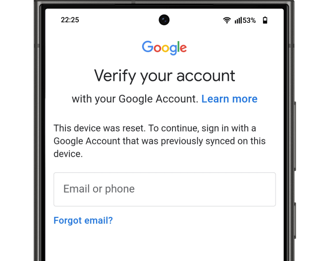 Google account verification screen