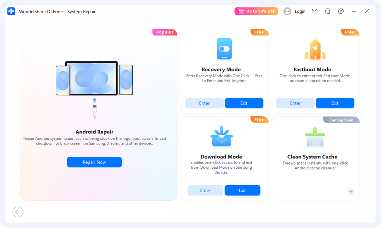 Dr.Fone System Repair interface with the Download Mode option