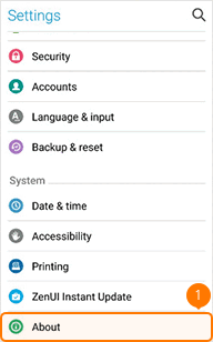 Tap About on ASUS ZenFone