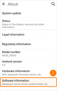 Tap Software information on ASUS ZenFone