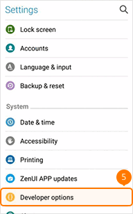 Tap Developer options on ASUS ZenFone