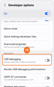 Turn on USB debugging on Android