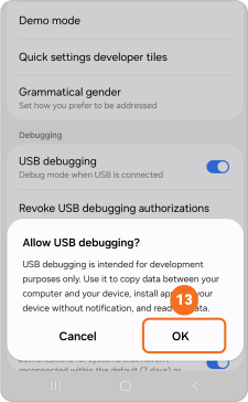 Tap OK to allow USB debugging on Android