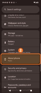 Tap About phone on Google Pixel