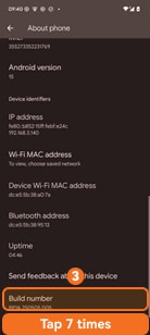 Tap Build number 7 times on Google Pixel