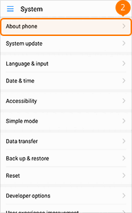 Tap About phone on Honor phone
