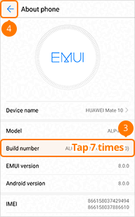 Tap Build number 7 times on Honor phone