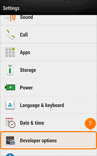 Tap Developer options on HTC phone