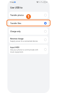 Select Transfer files on Huawei HarmonyOS
