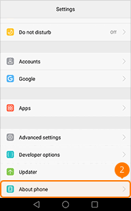 Tap About phone on Huawei P9