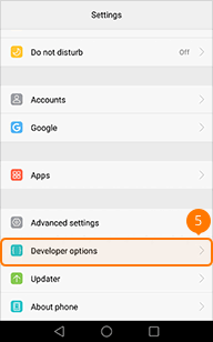 Tap Developer options on Huawei P9