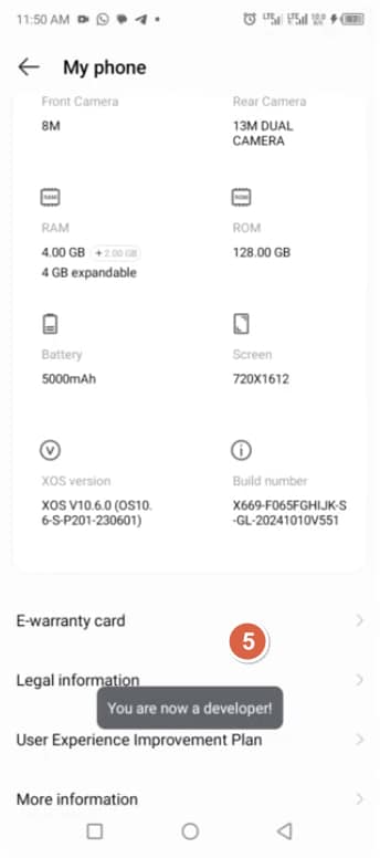 Developer options enabled on Infinix phone