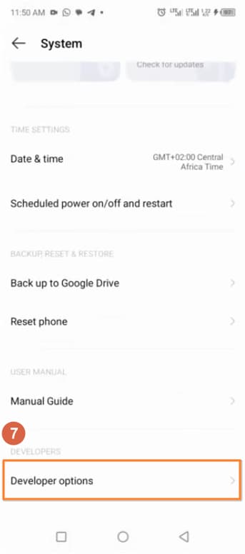 Tap Developer options on Infinix phone