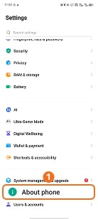 Tap About phone on iQOO phone