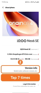 Tap Version info on iQOO phone