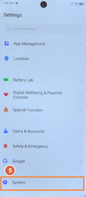 Tap System on Itel phone